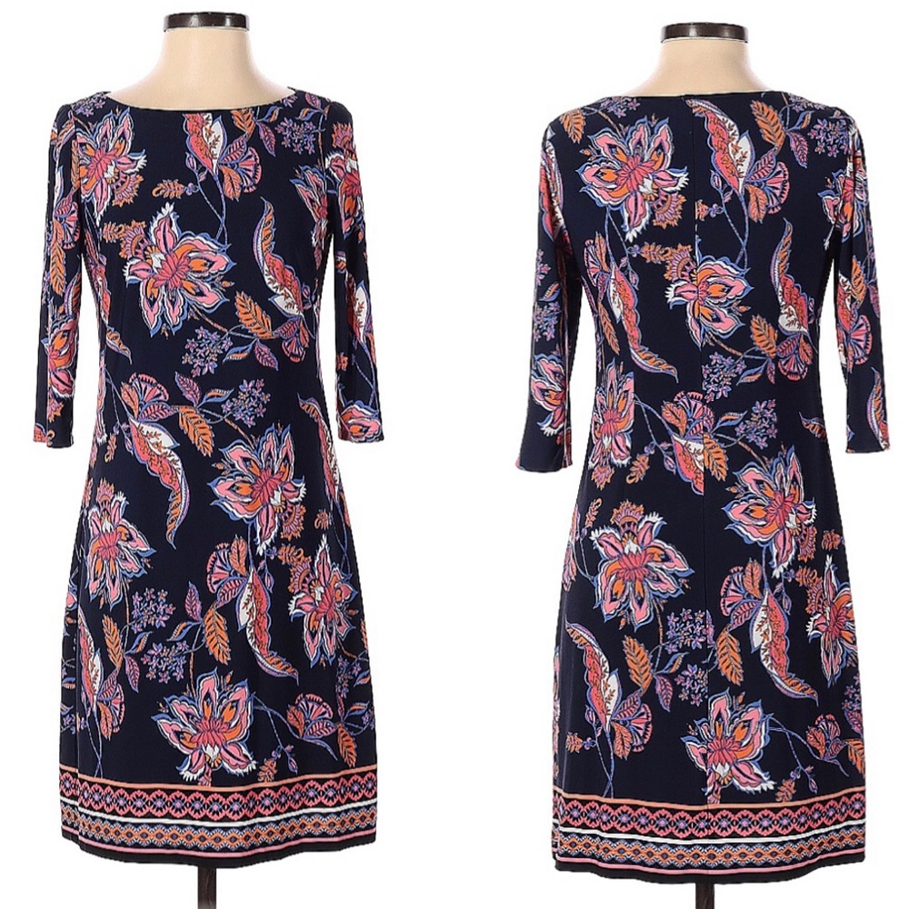 Vince Camuto Floral Print Shirt 3/4 Sleeves Dress